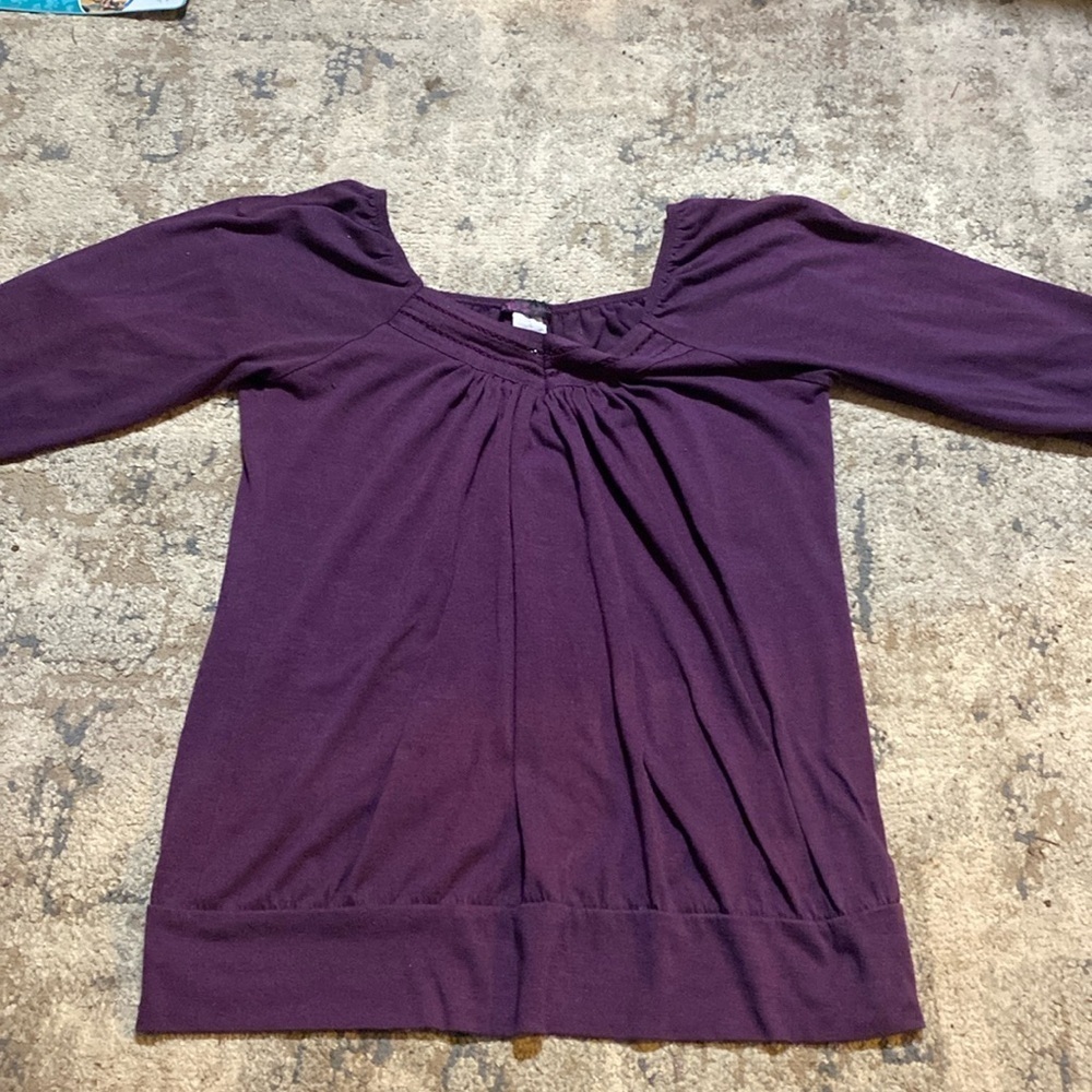 Deep Purple Top with Square Neckline 3/4 Sleeve Soft Fall
